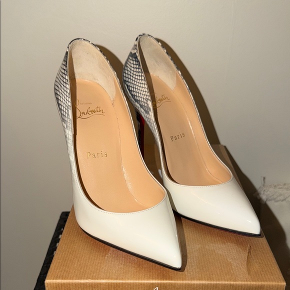 Christian Louboutin White/Black Patent Leather Pigalle 100 - Picture 2 of 7